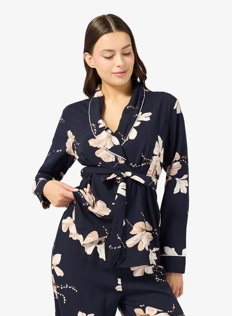 Ginger Floral Print Button Up Shirt & Pyjama Set - Image 3